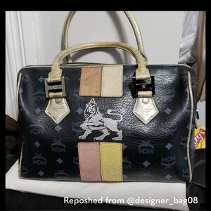 MCM Black Satchel with Pink, Yellow & Tan Accents